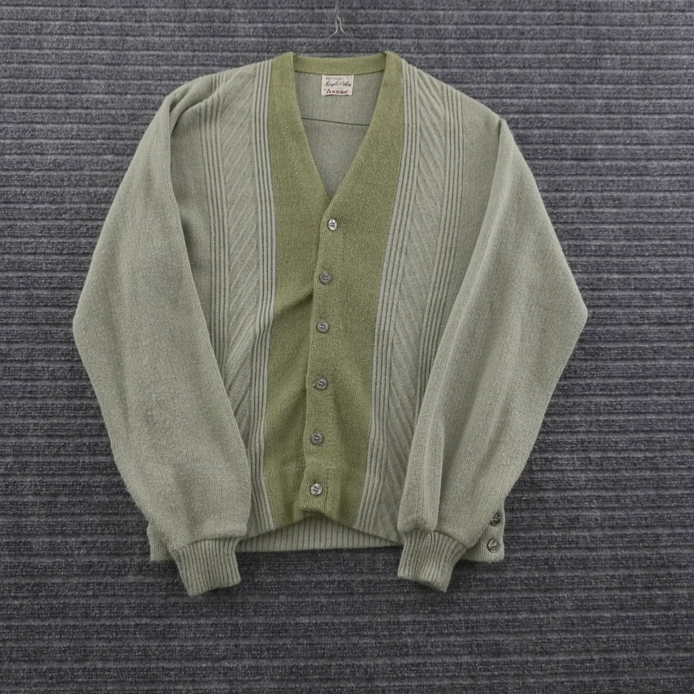 Vintage 60s Arena Cardigan Sweater Mens Large Green Textured Orlon Knit